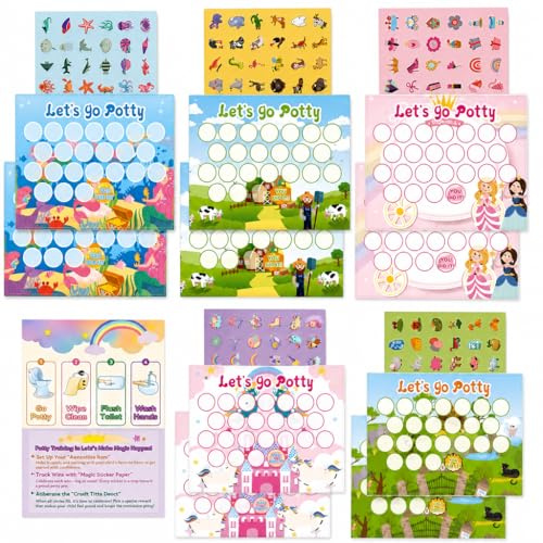 Potty Training Reward Chart for Toddlers, 240 PCS Potty Training Stickers and 10 PCS Potty Chart, Toilet Training Reward Chart for Kids, Sticker Chart for Potty Training for Girls