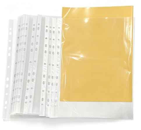 AzureRay 100 Pièces 60 Microns pochettes perforées a4 | Matériau PP inodore, résistant réutilisable, compatible classeurs, insertion rapide, lisibilité claire, usage bureau et école