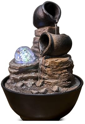 Innenbrunnen Kaskade Natur Zen entspannendes farbenfrohes Licht, Feng Shui Bedy Fountain, H25CM - Verso Zen'light, Grau + Schwarz
