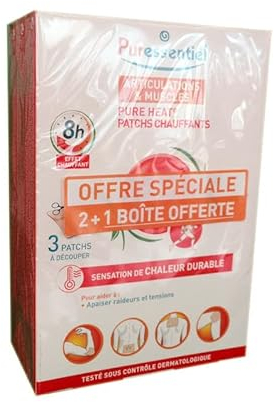Puressentiel - Articulation et muscles - Patchs Chauffants aux 14 Huiles Essentielles - Effet Chauffant Naturel pendant 8 heures - Apaise tensions et raideurs - Lot de 3x3 patchs