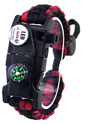 Adjustable Survival Bracelet, 7 Core Paracord 20 in 1 Emergency Sports Wristband Gear Kit with Waterproof LED SOS Light, Compass, Rescue Whistle, Fire Starter Multi-tool for Wilderness Adventure