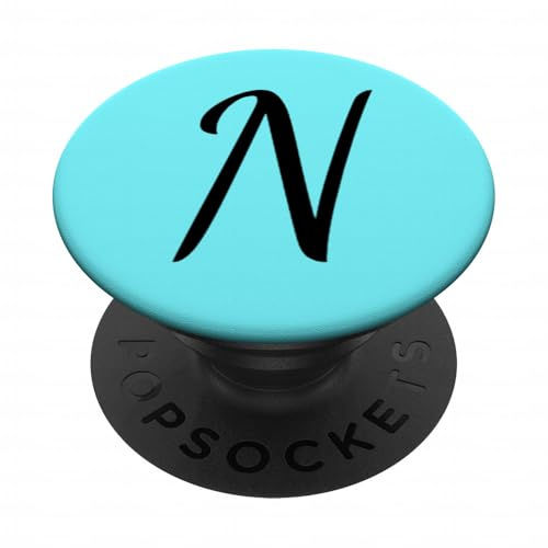 Initial N Baby Blue Black Beautiful Brush Script Letter Gift PopSockets Adhesive PopGrip
