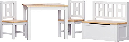 ib style® - LUCA Set di mobili per bambini | 3 combinazioni | legno massello | testato per la sicurezza | 4p.: tavolo + 2 sedie + cassapance