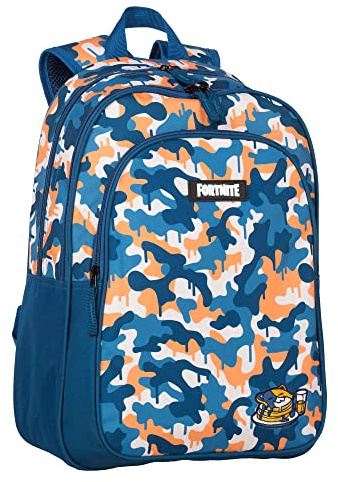 Mochila Escolar Fortnite Blue Camo - Doble Compartimento y Bolsillo Frontal - Adaptable a Carro - Interior Forrado - Tirantes y Espalda Acolchados - 42 x 32 x 20 cm - Toybags