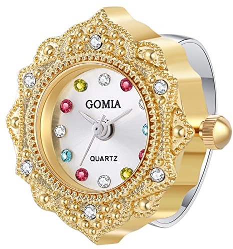 JewelryWe Novelty Finger Watch Classic Round Colorful Dial Quartz Adjustable Open Rings Watches for Men Women