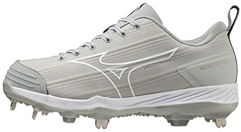 Mizuno Women's Sweep 6 Softball Shoe, Grey-White, 7