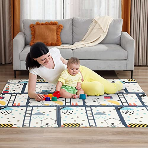 Baby Vivo Premium Wende-Spielteppich mit Bären und Wald | Kinderspielteppich Spielmatte Spieleteppich Krabbelmatte Babyteppich | 1 cm dicker XPE Kinderteppich XXL 200 x 180 cm