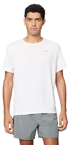 Nike Men's Miler Dri-Fit UV Short-Sleeve Running Top, White/Reflective Silver, Medium