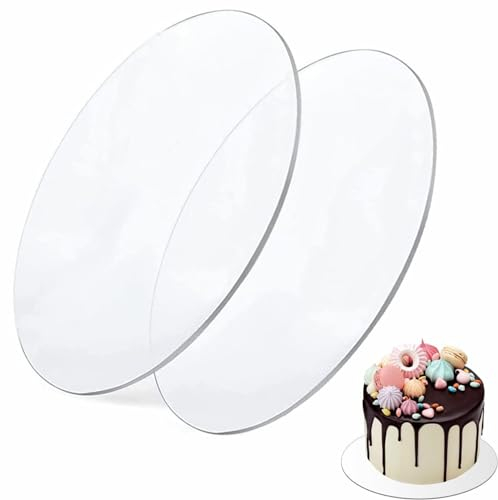 Disco Torta,Tavole per Dolci,Dischi per Torte Base Torta,Piatti per Torte Rotondi Dischi,Supporti per Torta Piani,Torta in Acrilico Trasparenti Piatto Base,Cake Board per Torta Riutilizzabili,2PCS