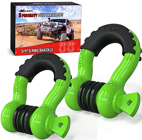Nilight 2 Pack 3/4 D-Ring Shackle with 7/8 Screw Pin 41,887lbs Break Strength, Heavy Duty Off Road Recovery Shackle with Isolators Washers for Use with Tow Strap, Winch, Off-Road Jeep Truck Vehicle