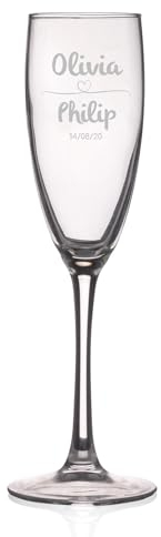 Wanapix | Copa de Cava Personalizada | Con Nombre o Texto | Copa de Champagne Cristal Grabada a Láser | Regalo Original Boda/Aniversario/San Valentín | 20cl.| Nombres y Fecha | Heart