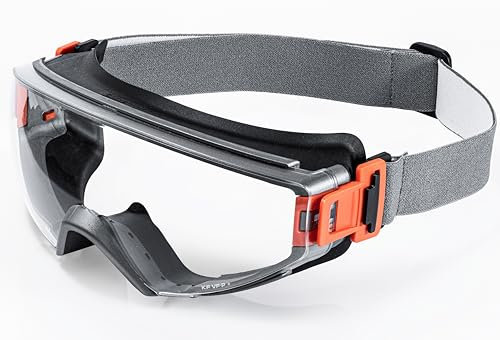 Koziface S60 Safety Goggles for Men and Women Adjustable Elastic Headband Strap Temples 2 Ways to Wear Protective Black Orange Anti Fog Anti Dust fit Over Glasses Clear Lens Full Protection ANSI Z87