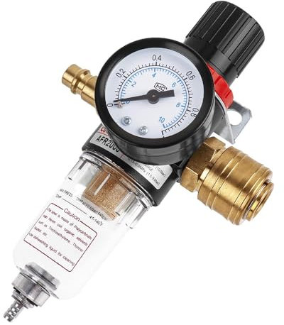 Casenly Unità di Manutenzione Riduttore di Pressione 1/4, Regolatore di aria Compressa Accessori Compressore con Separatore d'acqua e Attacchi Rapidi per Filtro Compressore e Utensili dell'aria