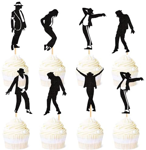 Blumomon 30 pezzi Toppers per cupcake danzere jazz con glitter nero, decorazioni per cupcake a tema musica, accessori per la decorazione di torte per feste di compleanno a tema musicale