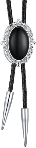 Bandmax Bolo Tie Cuir avec Onyx Noir Oval, Cravate Bolo Western pour Homme, Accessoire Tendance