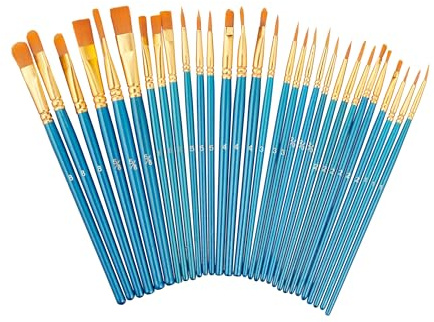 Relaxdays Pinsel 30-teilig, Acryl, Öl-& Wasserfarben, Hobby & Schule, Nylon-Borsten, Malpinsel-Set, Mehrfarbig