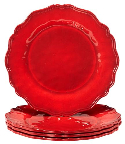 Isabella Red Unbreakable Melamine 11 Dinner Plates, Set of 4 – Dishwasher Safe, Indoor Outdoor Use, Chip-Resistant BPA-Free Tableware for Everyday Dining, BBQs, Picnics & Parties