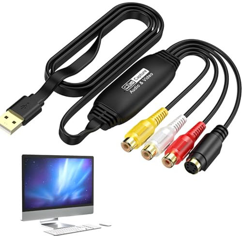 Captura Video Desde Vhs a Usb 2.0 Convertidor Vhs a Digital Antiguo Dispositivo Audio y Vídeo Vhs Mini Dv Convertidor Vídeo Dvd a Digital Hi8 Para Windows Xp/Vista/Win 11/10/7/8/8.1 y Mac, Etc.