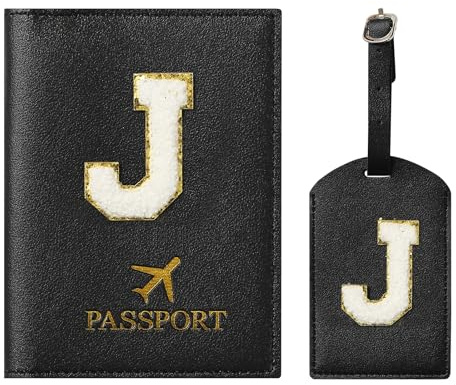 ZVRSUA Funda de Pasaporte y Etiqueta de Equipaje Juego con Parche Letras, Funda Pasaporte Personalizada, Accesorio de Equipaje Personalizado, Regalo, Muy Lindo para Mujeres, Adolescentes y Niñas,