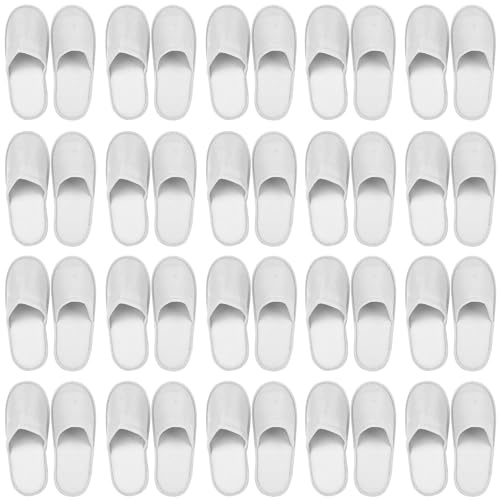 WANDGU Set di pantofole per hotel, 20 paia di pantofole per ospiti, 28 x 11 cm, in spugna, per centro di bellezza, benessere, medici, hotel, donne e uomini, set unisex bianco, bianco, Taglia unica