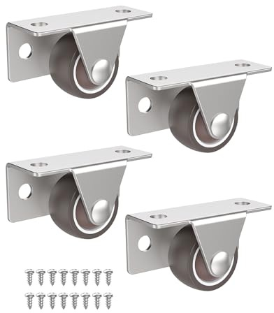 Anobeyi 1-Inch Low Profile Casters Wheels Set of 4, Mini Side & Top Plate Mounted Caster Wheels, Rigid Silent Rubber Castor for Small Cabinet Furniture, Storage Box, Underbed Drawer (1inch, 4)