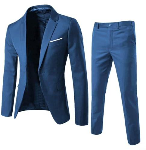 Sofisticado traje de hombre con abrigo blazer y pantalones para bodas, eventos de negocios, talla M, azul marino
