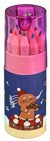 Nixiara Children's Watercolour Pencils - Watercolour Pencils, Coloured Pencils with Sharpener, 12 Pieces Children's Coloured Pens, Mini Colouring Templates Set, Cartoon Christmas Designs for Drawing