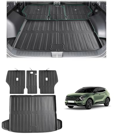 [4 Pezzi] GAFAT Compatibile con Kia Sportage NQ5 V 2022-2025 2026 Tappetini per Bagagliaio + Sedili Posteriori, Sportage 2025 Tappetino Gomma TPE Tutte le Stagioni, Scan 3D, Bordo Alto, con Subwoofer