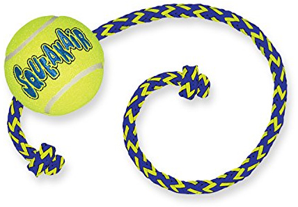 KONG - Squeakair Ball with Rope - Pelotas de Tenis sonoras Que respetan Sus Dientes - para Perros de Raza Mediana
