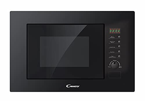 Candy MIC20GDFN, Microondas Integrable con Grill, 20L, 1000W, 8 Funciones, Digital, 8 Programas, Bloqueo Seguridad, Plato 24,5CM, Bandeja Metálica, Ventilador Enfriamiento, Apertura Izquierda, Negro