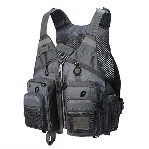 PELLOR Chaleco de Pesca para Hombre, Ligero Transpirable Multi-Bolsillo Chaleco de Pesca con Mosca, Talla Única Ajustable Chaleco Exterior para Acampa Fotografía Caza Pesca