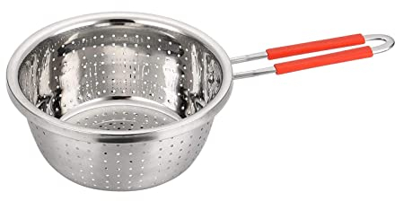 Passoire perforée en acier inoxydable avec manche long rouge pour passoire à pâtes de cuisine Passoire à nouilles à légumes 7,9 pouces