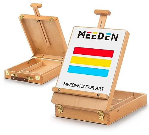MEEDEN Studio Sketch Box Staffelei aus massivem Buchenholz, universelles Design, verstellbare Tischplatte, Skizzenbox Staffelei mit Aufbewahrungsbox für Plein Air Künstler, Kunststudenten und Anfänger