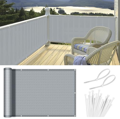 HENG FENG Brise Vue pour Balcon 0.9x3m,HDPE Cache Balcon,Protection 95% UV, Résistant aux Déchirures et au Vent, avec Attaches de Câble, Gris