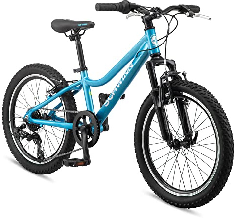 Schwinn High Timber AL Mountain Bike for Youth Boys Girls, 20-Inch Wheels, 7-Speeds, Front Suspension, Aluminum Frame and Alloy Linear Pull Brakes, Teal