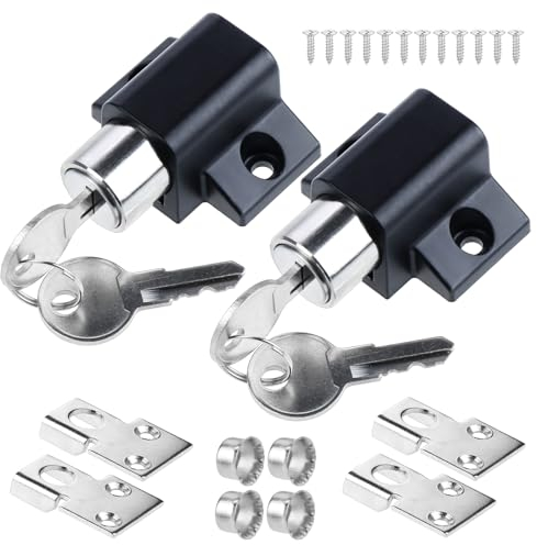 WiMas Set di 2 chiusure scorrevoli per porte e finestre, con chiave, colore: nero