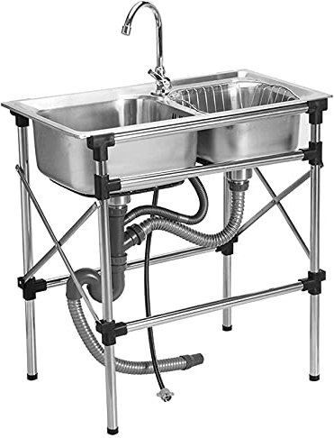 Fregadero De Cocina De Acero Inoxidable, Fregadero De Servicio Independiente Con Compartimento Con Soporte, Fregadero De Doble Fregadero Con Grifo Giratorio De 360 ​​Grados, Fregadero 72X38Cm little