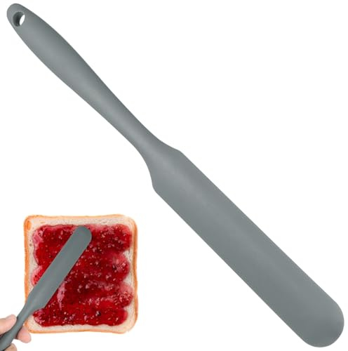 Kichvoe Silicone Jar Spatula - Non-Stick Sourdough Spatula - Grey Narrow Rubber Spurtle Heat Resistant Stirring Stick Mixing Spoon With Long Handle For Cake Cream Butter Jam, Seamless Design