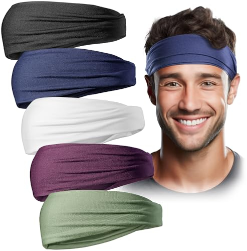 VWS Stirnbänder für Männer und Frauen (5er-Pack), Schweißband hält Haare aus den Augen, zum Laufen, Basketball, Workout VibingWithStyle