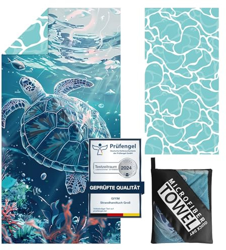 Giyim Large Beach Towel - 180 x 100 cm Microfibre Beach Towel with Bag, Absorbent and Quick Drying Beach Towel, Soft & Lightweight Beach Towel for Beach, Swimming (Turtles)