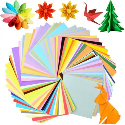 Homirty Origami-Papier, 100 Blatt, 50 Farben, 15 x 15 cm, Quadratisch, Bunt, für Origami, Basteln, Dekoration, Scrapbooking