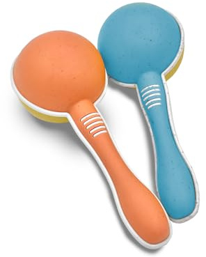Sport1 Maracas in bioplastica. Sonaglio per bambini colorato, sicuro e divertente. Maracas neonato 6-9 mesi della Linea bio Ecomusic. Gioco e strumento musicale. Giochi musicali neonato e idea regalo.