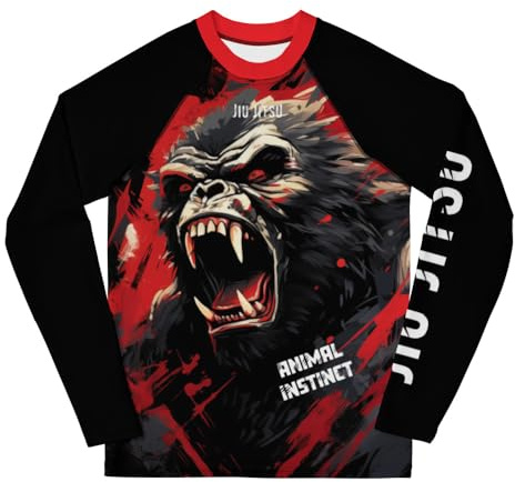 Generic Youth Boys No Gi Jiu Jitsu Rash Guard - Red Ape - Animal Instinct - BJJ, Wrestling, 14, White