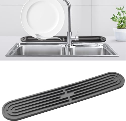 Jinsion Silikon Abtropfmatte Schmal, BPA-frei, Spülmaschinenfest, Grau, 43x7.8x1cm