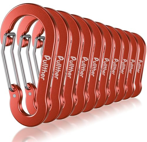 pullther 10 mosquetones múltiples, 70 mm, mosquetones grandes para llavero, mosquetones de aluminio con anillo en D para deportes al aire libre, senderismo, camping, pesca, color rojo