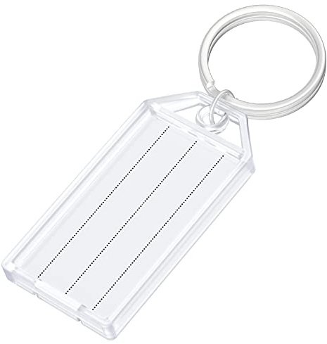 Uniclife 10 etiquetas para llaves de plástico de 5 cm con etiquetas de papel en blanco rayadas, cubiertas transparentes y anillos divididos, identificadores de artículo resistentes, color blanco