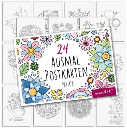younikat cartoline natura da colorare 24 pz I DIN A6 I bambini adulti I da personalizzare I fiori animali I dv1545