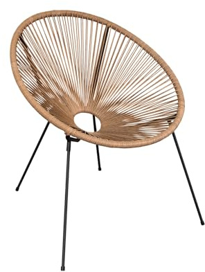 Rebecca Mobili Sillón Relax, silla de jardín, beige y negro, acero PE, diseño vintage, cómodo, para patio o balcón – Medidas H x L x P: 80 x 70 x 76 cm – Art. RE7157