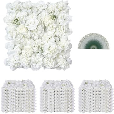 VEVOR 3D blomväggpanel, 24 st 38 x 38 cm, konstgjord blommig väggbakgrund nätunderlag sömlös design och enkel installation för bröllop alla hjärtans dag hem babyfest bakgrundsdekor, vit