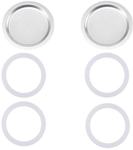 Gasket for 6 Cup Espresso Maker Moka Pot Accessories Gasket for Bialetti Seal, Food-Grade Silicone Gasket Replacement Seal for Coffee Makers 2 Filter and 4 Silicone Gasket for Stovetop Coffee Maker